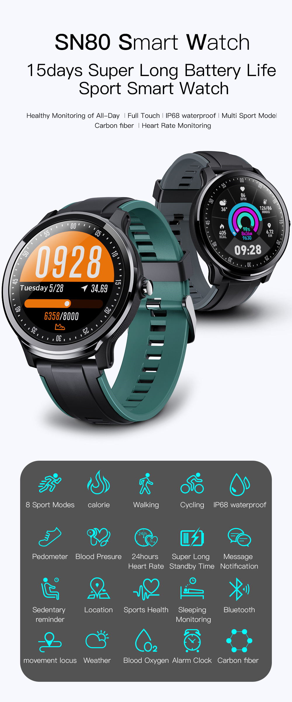 SN80 Smart Fashion Watch with Fitness Tracker